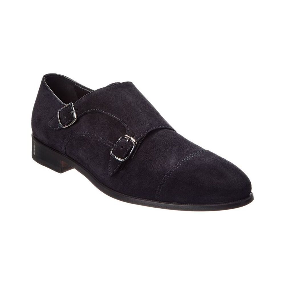Isaia Double Monk Strap Suede Loafer, Blue